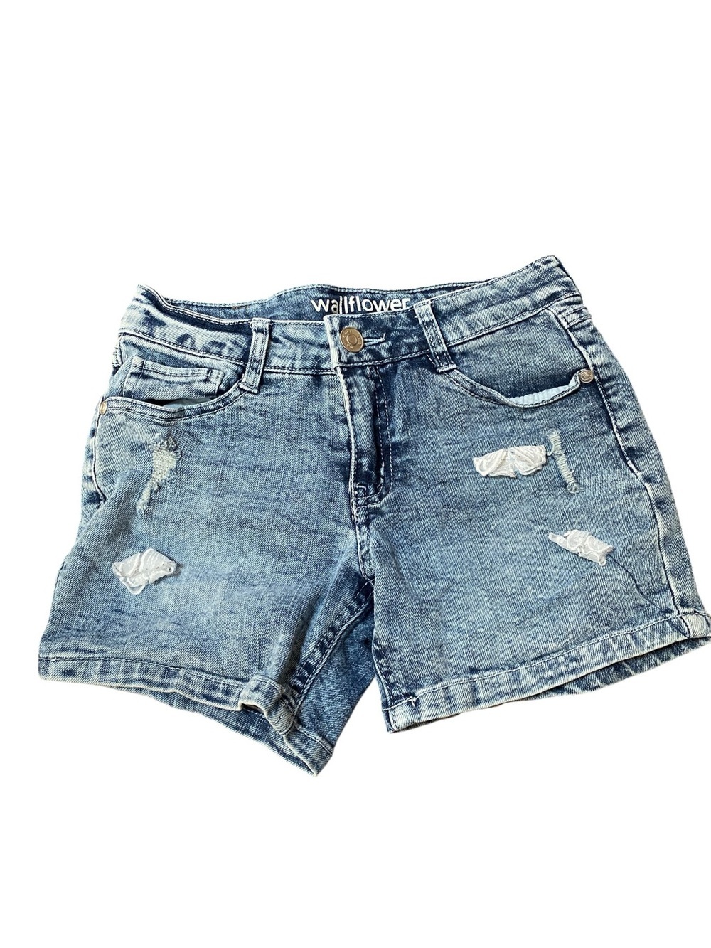 Wallflower Light Blue Distressed Denim Kids Shorts